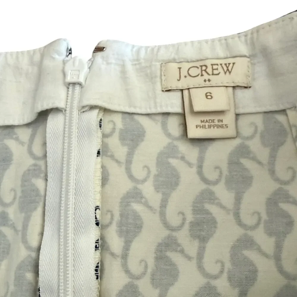 J.Crew Seahorse Print Mini Skirt Blue White Cotton Size 6 Coastal Preppy